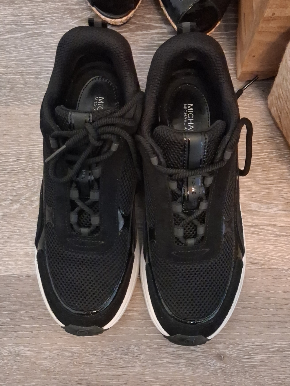 MICHAEL Michael Kors Women's KatrinBlack Mesh and Suede Sneakers with White Trim